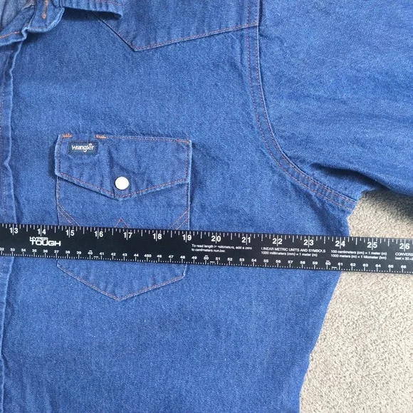 Wrangler Mens Long‎ Sleeve Denim Western Shirt XL Blue Cotton Snap Front - Picture 4 of 9